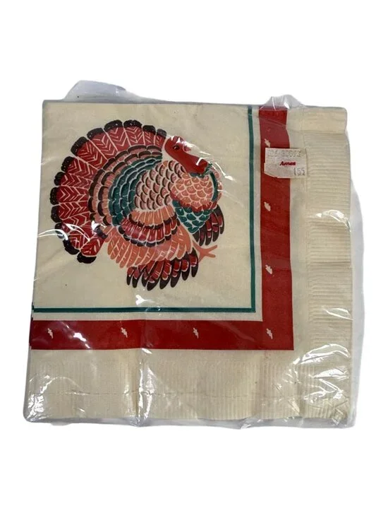 Vintage Forget Me Not Turkey Napkins 16 Pack 3-Ply Holiday Thanksgiving Ames Tag