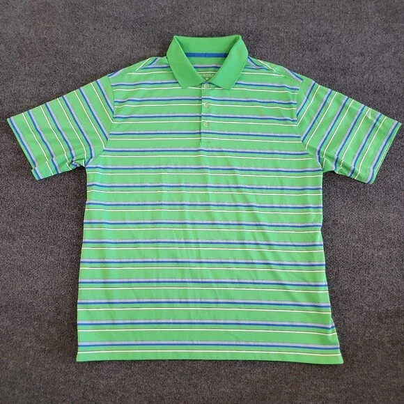 Nike Golf Dri-Fit Large Short Sleeve Polo Shirt Men's Green With Blue Stripes