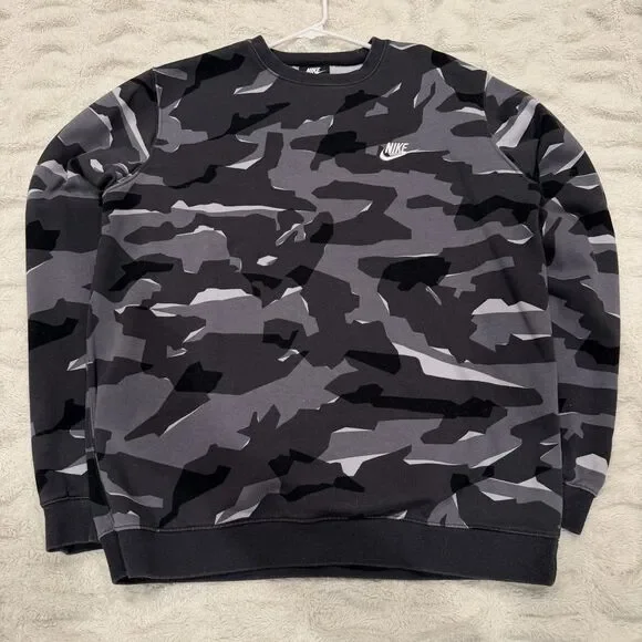Nike Men’s Black Gray Camo Crewneck Sweatshirt - Men's Large