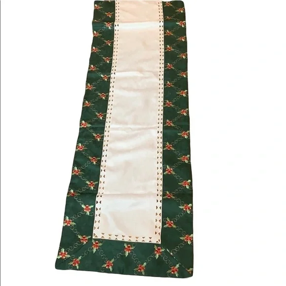 Christmas table runner with holly berry design 16” x 90”