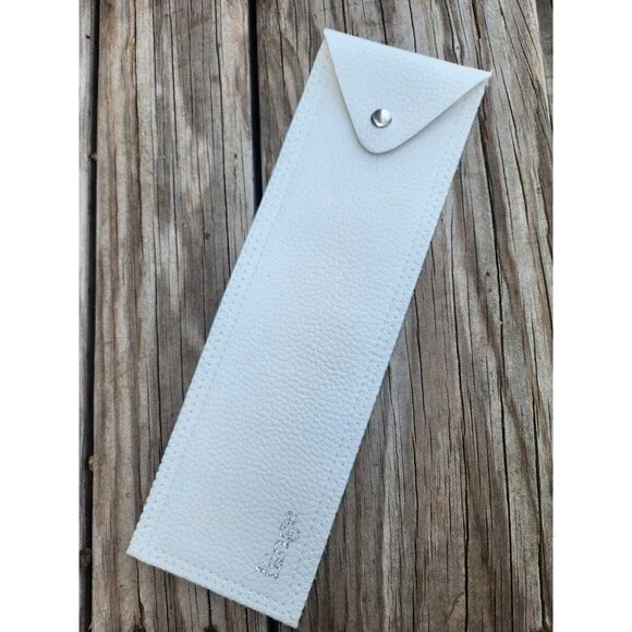 L'ange Leather Pouch With Snap Soft Accessory Case White. Watch Hair Tools Brush