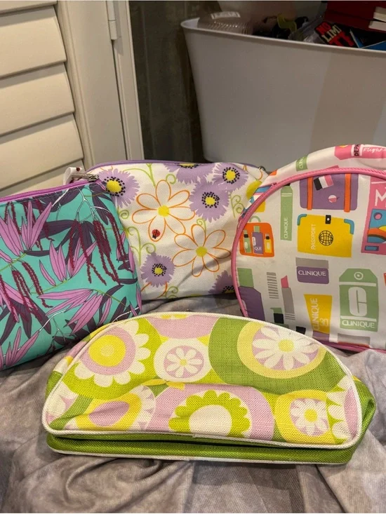 Clinique Pink & Multi Cosmetic Pouch lot of 4