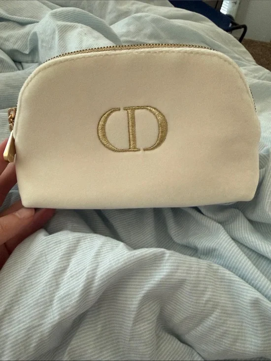 Dior Ivory Cosmetic Pouch with Gold CD Emblem