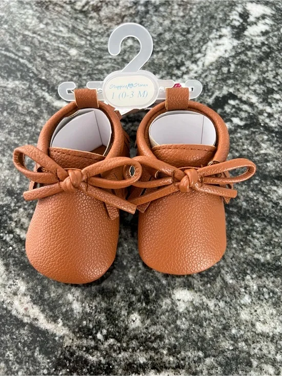 Baby Leather Look Moccasin Shoes - Brown -