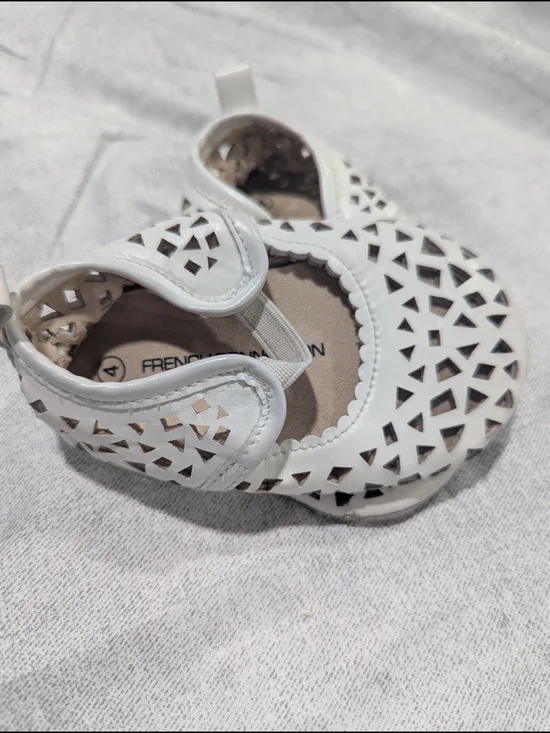 French Connection White Laser-Cut Kids Sandals with Hook-and-Loop Strap