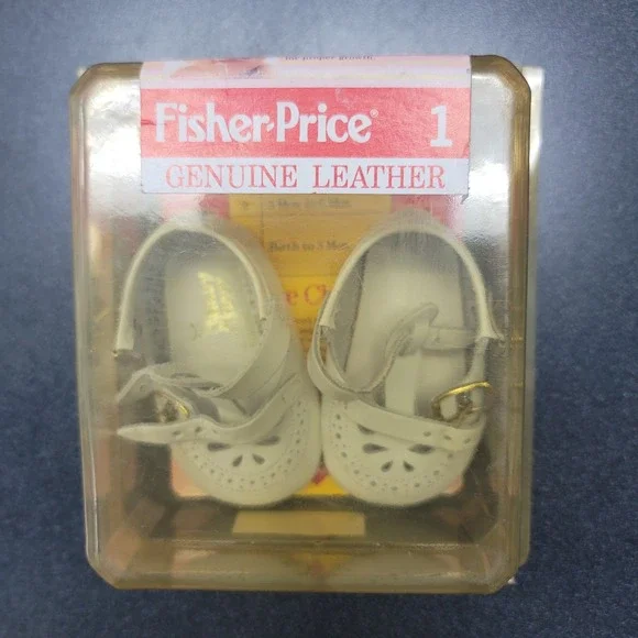 Vintage Fisher-Price Doll / Baby Deer T-Strap Shoes Unisex Size 1 White Leather