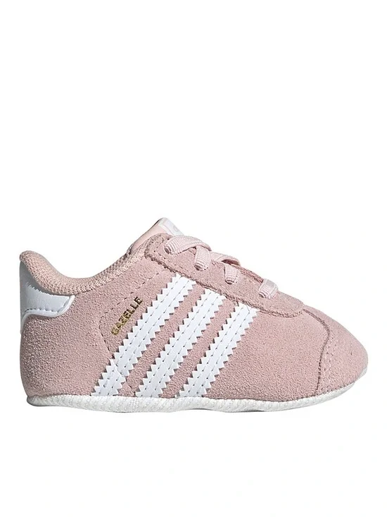 adidas Pink Suede Baby Gazelle Crib Shoe with White Stripes