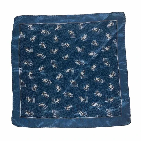 PAISLEY Handkerchief VINTAGE‎ Teal, Gray Silver 100% SILK Made in Italy 13-13