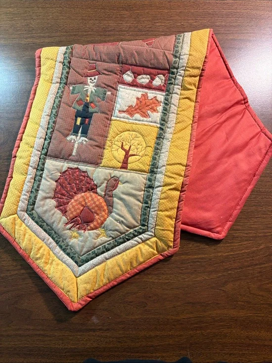 Autumn Harvest Quilted Table Runner - Red & Gold