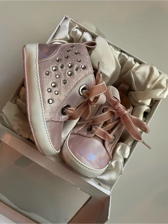 NWT & Box! Badgley Mischka Baby Tira High-Top Sneakers w/ Velvet Ribbon Laces