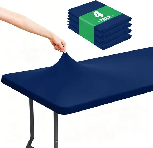 Spandex 6 Foot Rectangle Table Cloth 4 Pack, Fitted Stretch Washable, Navy 30x72