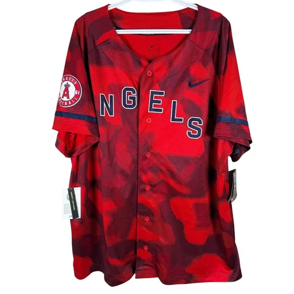 Nike Dri-FIT Los Angeles Angels MLB Baseball Jersey Mens XXL Red Camo NEW