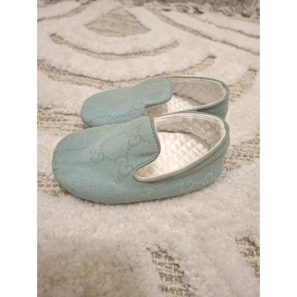 Gucci Infant Baby First Shoes Size 18 Tiffany Blue Monogram Preowned