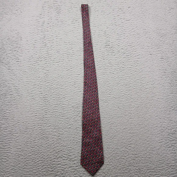 Robert Stock‎ Tie Mens One Size Black Red Geometric Pattern 100% Silk Handmade