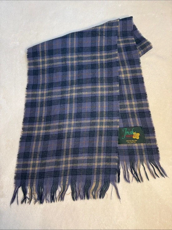 Irish County Tartan purple and blue plaid wool scarf.