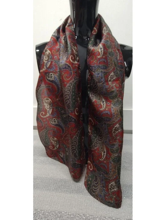 Vintage Paisley Pure Silk Scarf Men's Brown Bohemian Oblong 70s 80s Evening Wear
