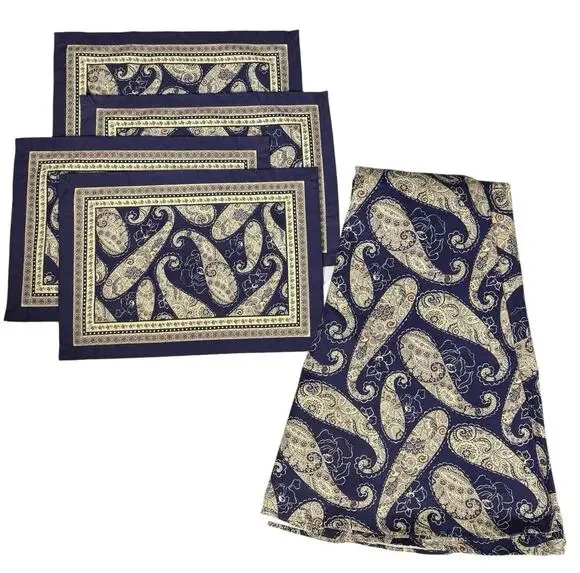 Zina Vasi Navy Paisley Cotton Placemats Tablecloth Set Of 5 90 Round Table Decor