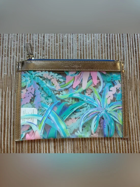 Lilly Pulitzer Tropical Multicolor Zippered Pouch with Gold Trim