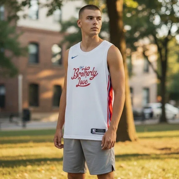 Nike Philadelphia 76ers Jersey XL White New‎ City Edition Brotherly Love NWT
