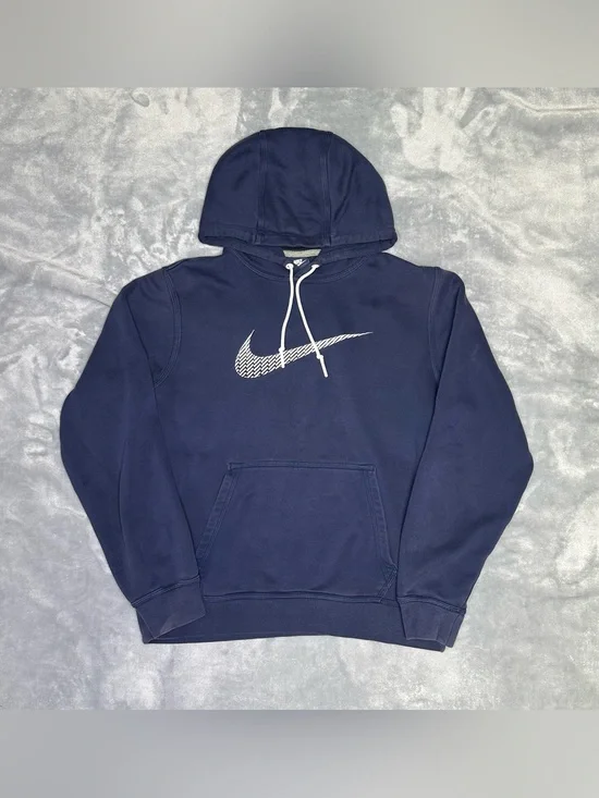 Nike Hoodie Y2K Swoosh Pull Over Sweatshirt Navy White Pockets Men’s M