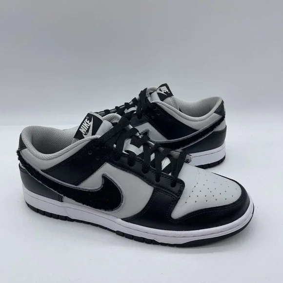 Nike Dunk Low Chenille Swoosh Men's Size 9 Sneakers DQ7683-001 Black Gray White