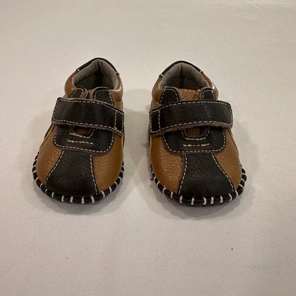 L'Amour Leather Two-Tone Loafers Kids Size‎ 1 Brown Hook and Loop Preppy Classic