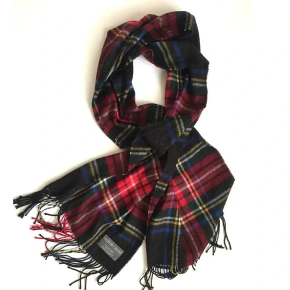 Geoffrey Beene Mens Plaid‎ Scarf Red Black Cashme Acrylic Made in Italy Fringe