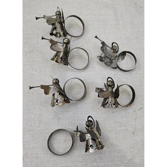 Angel Napkin Rings Set of 6 Silver Tone Vintage Trumpeting Holiday Christmas