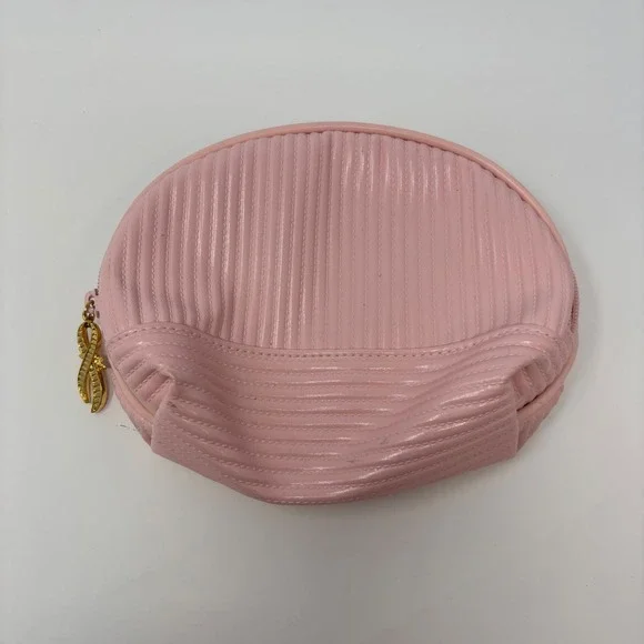 VTG Avon Breast Cancer Awareness‎ Cosmetic Bag W/ Pink Metal Bow Zipper 1998 NEW