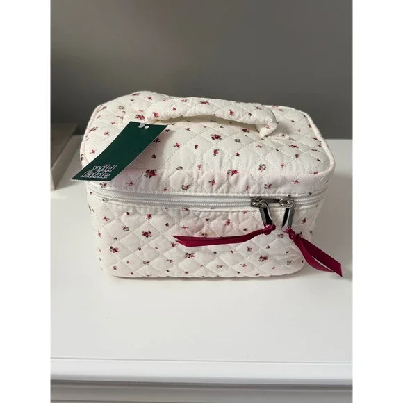 Wild Fable Quilted Floral Train Case Makeup Bag Cream Red Pink‎ NWT