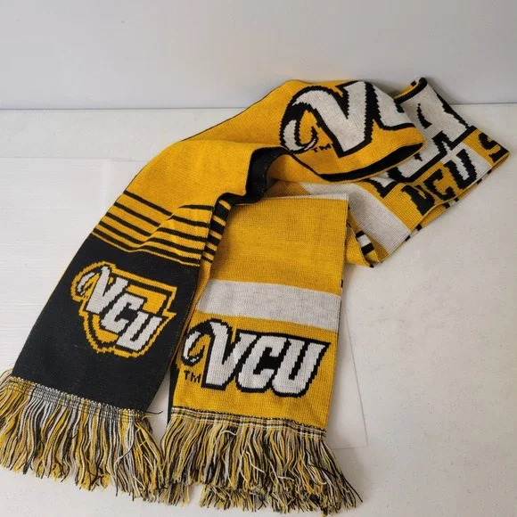 Lot of 2 VCU Rams Knit Scarves Virginia Black Gold NCAA Collegiate Fan Gear