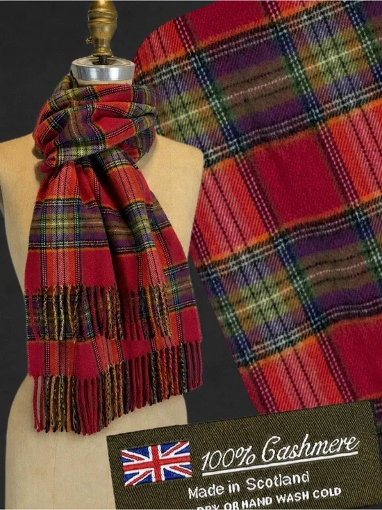 VINTAGE cashmere tartan plaid long winter scarf neck wrap Scotland Scottish