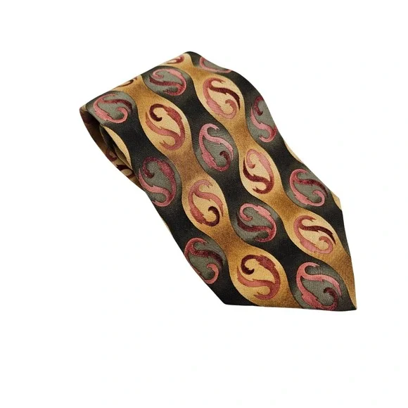 Grateful Dead Mens Silk Tie‎ Paisley Swirl Gold Black Red Fire On The Mountain
