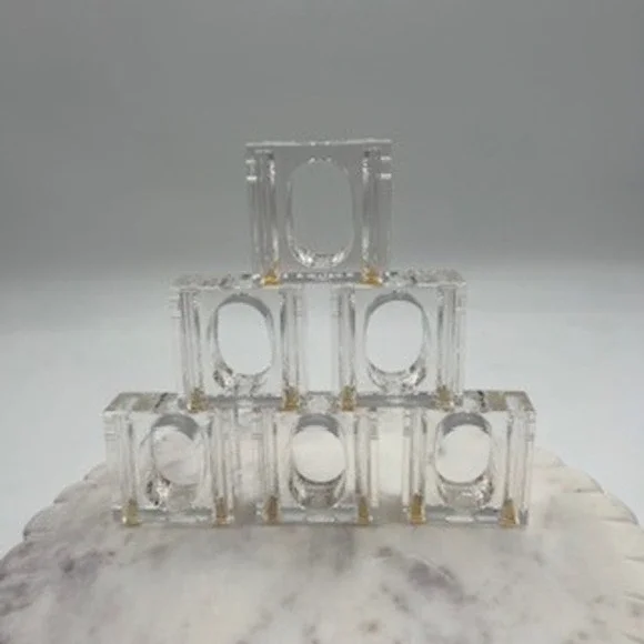 Vintage clear lucite Napkin Rings Set of 6 Rectangular MCM,‎ hollywood regency