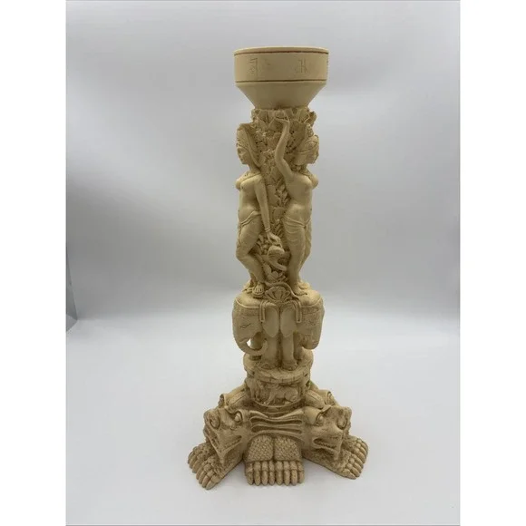 Vintage Asian Heavily Carved Resin Goddess Elephant Plant Stand Pedestal