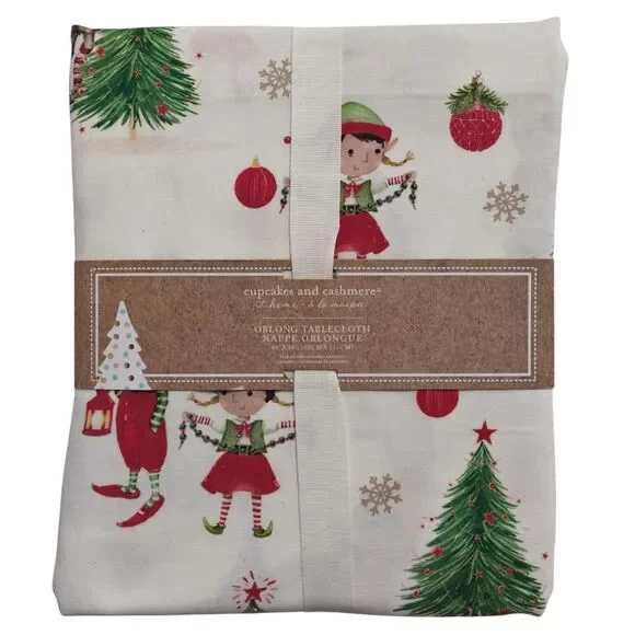 New Cupcakes and Cashmere Elf Christmas Tablecloth 60