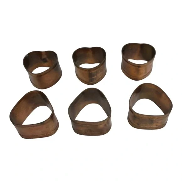 Copper Triangle Triangular Napkin Ring Set of 6 India EUC