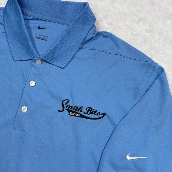 Smith Bits Nike Polo Shirt Men XL Light Blue Embroider Performance Wicking Drill