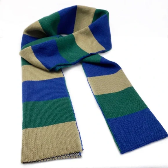 Unisex Winter Knit Colorblock Scarf Blue Green Stripe