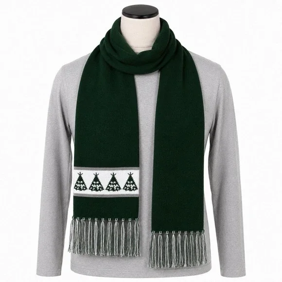 Vintage Scotchlite Reflective Trim Green Christmas Tree Fringe Scarf NWT 61