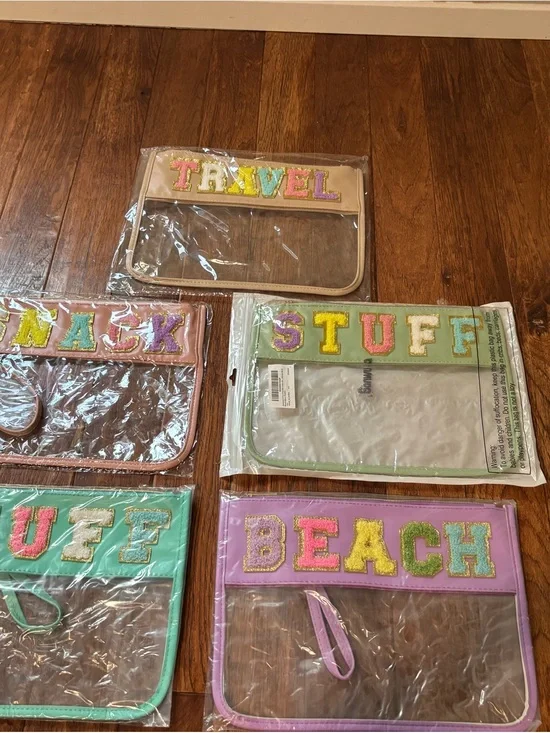Chenille Pouch Travel Stuff Snack Beach Stuff Bundle Set of Five Bags Clear