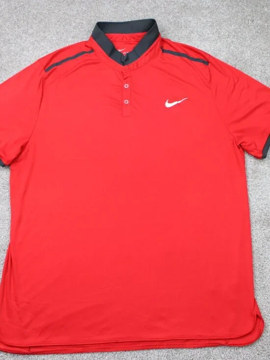 Nike Polo Shirt Mens 2XL XXL Red Advantage Solid Tennis Polo Blade Collar S/S