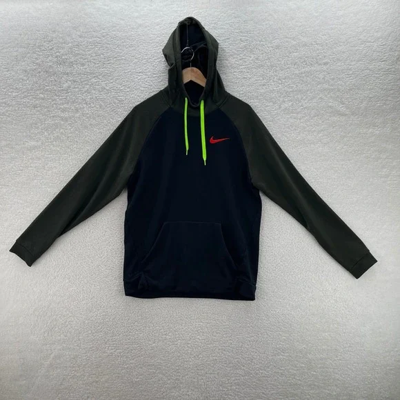 Nike Hoodie Mens L Black Green Dri-FIT Gym Training Sweatshirt Athleisure Sports