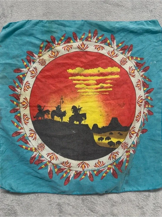 Vintage Hav A Hank Native American Tribal Bandana US Scarf Cotton Poly Blend