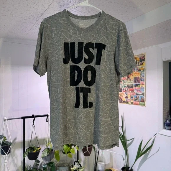 Nike Just Do It‎ T-Shirt Athletic Cut Dri-FIT Tee Gray Medium
