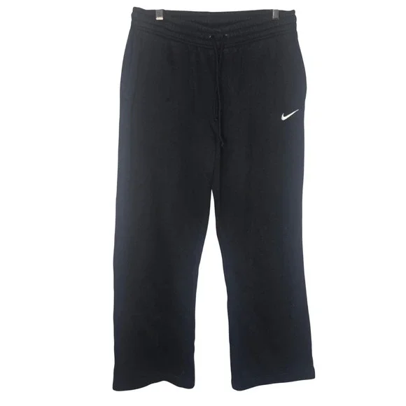 Nike Fleece Open Hem Sweatpants Mens Large Black Cotton Blend Athleisure Sporty