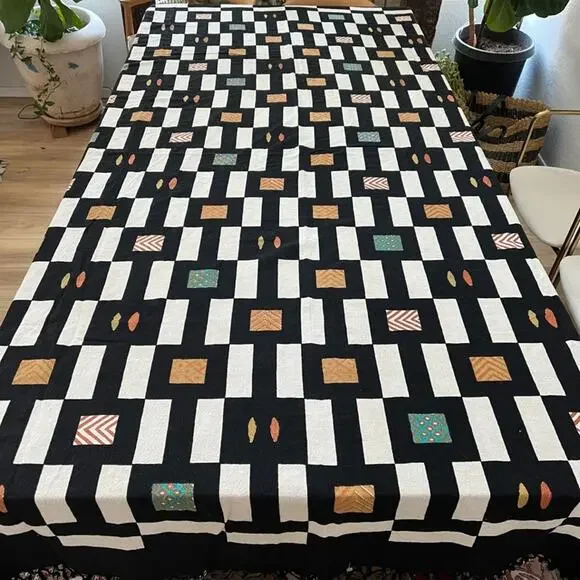 Sam Hilu Block Print Tablecloth Kuba-Inspired 69