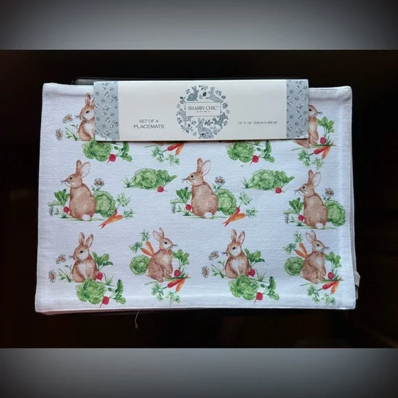 Shabby Chic Bunny and Veggie Placemats Set of 4 -NIP