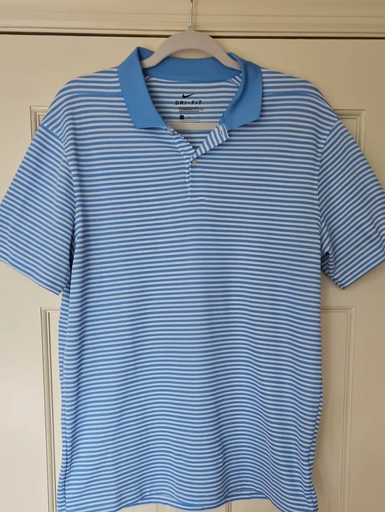 Nike Light Blue and White Striped Polo
