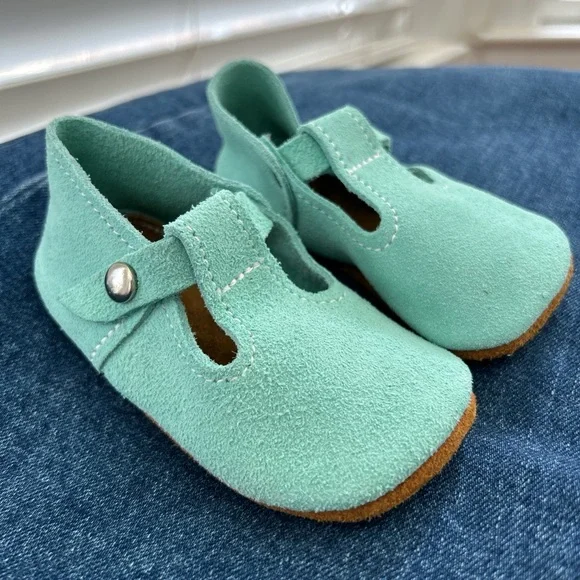 Mon petit t-strap mint teal suede baby shoes barefoot minimalist 5  #monpetite